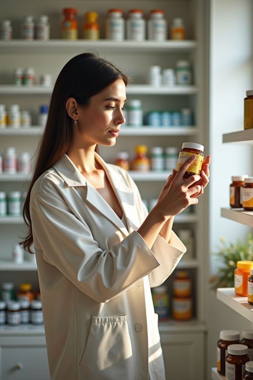 Pharmacist helping customer with medication